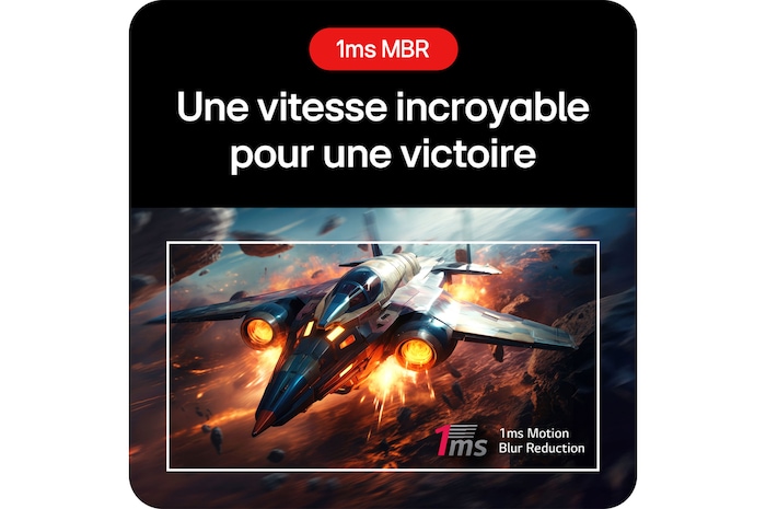 Moniteur Gaming LG UltraGear 24GS50F, offrant une vitesse incroyable pour la victoire grâce à la technologie 1 ms MBR (Motion Blur Reduction).