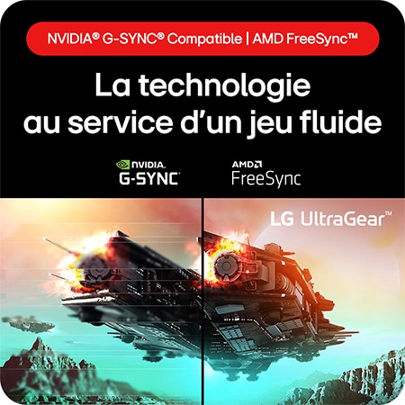 Moniteur Gaming LG UltraGear 24GS60F, offrant une technologie pour un jeu impeccable grâce à la compatibilité avec NVIDIA® G-SYNC® et AMD FreeSync™.