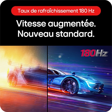 Moniteur Gaming LG UltraGear 27GS60QC, présentant la vitesse améliorée avec un taux de rafraîchissement de 180 Hz comme nouvelle norme.