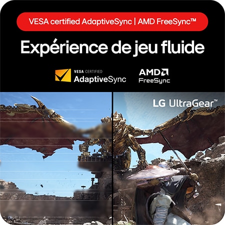 Moniteur Gaming LG UltraGear 27GS60QC, offrant une expérience de jeu fluide grâce à AdaptiveSync certifié VESA et la technologie AMD FreeSync™.