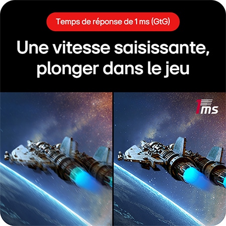 Moniteur Gaming LG UltraGear 32GS60QC, offrant une vitesse exceptionnelle pour une immersion totale dans le jeu, grâce au temps de réponse de 1 ms (GtG).