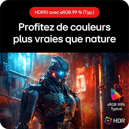 Moniteur Gaming LG UltraGear 32GS60QC, permettant de ressentir des couleurs plus vraies que nature grâce à la prise en charge HDR10 et à la couverture sRGB de 99%.