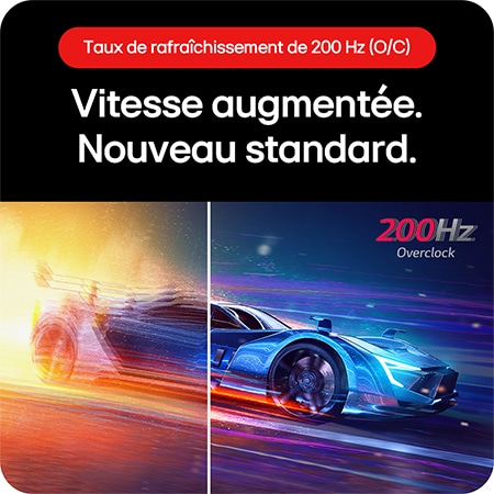 Moniteur Gaming LG UltraGear 27GS75Q-B affichant une vitesse supérieure et un nouveau standard avec son taux de rafraîchissement de 200 Hz Overclock (O/C).