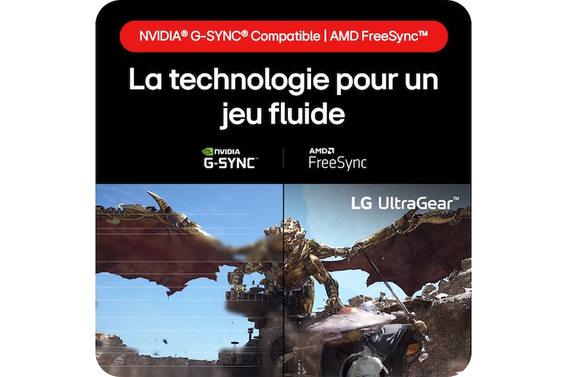 Moniteur Gaming LG UltraGear 32GS75Q doté des technologies NVIDIA® G-SYNC® Compatible et AMD FreeSync™ pour un jeu fluide et sans déchirure d'écran.