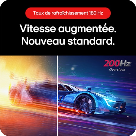 Moniteur Gaming LG UltraGear 32GS75Q affichant une vitesse supérieure et un nouveau standard avec son taux de rafraîchissement de 200 Hz Overclock (O/C).