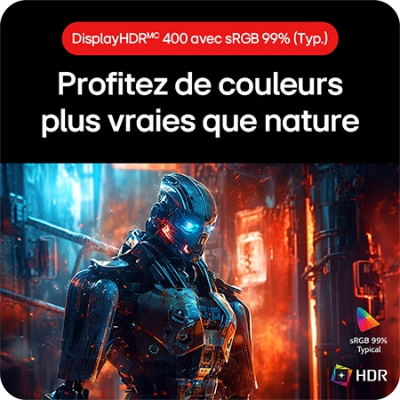 Moniteur Gaming LG UltraGear 32GS75Q, permettant de profiter de couleurs réalistes grâce au support HDR10 et à la couverture de l'espace colorimétrique sRGB 99% (Typ.).