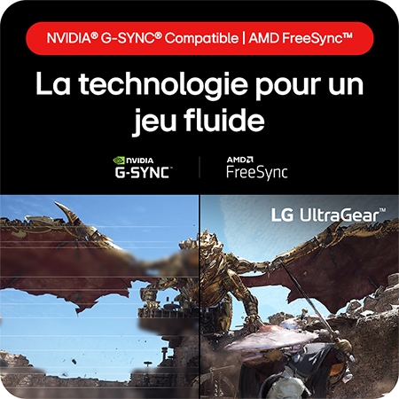 Moniteur Gaming LG UltraGear 32GS75Q doté des technologies NVIDIA® G-SYNC® Compatible et AMD FreeSync™ pour un jeu fluide et sans déchirure d'écran.