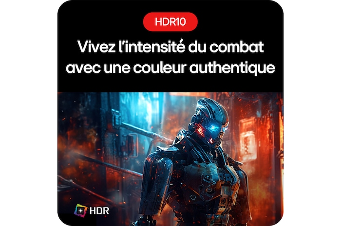 Moniteur Gaming LG UltraGear 32GS85Q prenant en charge HDR10, offrant des couleurs fidèles et un contraste amélioré pour une expérience de combat réaliste.