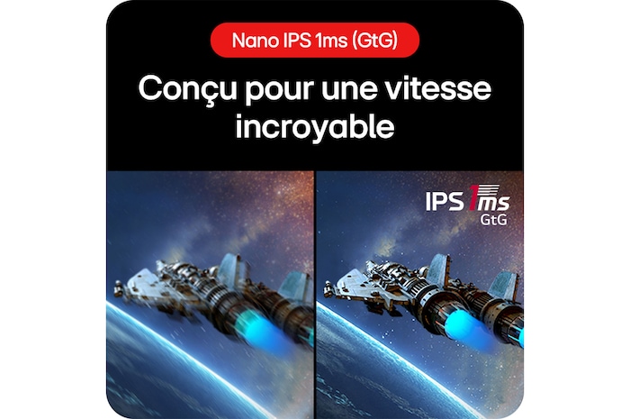 Moniteur Gaming LG UltraGear 32GS85Q conçu pour une vitesse incroyable, combinant Nano IPS et 1 ms (GtG) de temps de réponse para des couleurs vives.