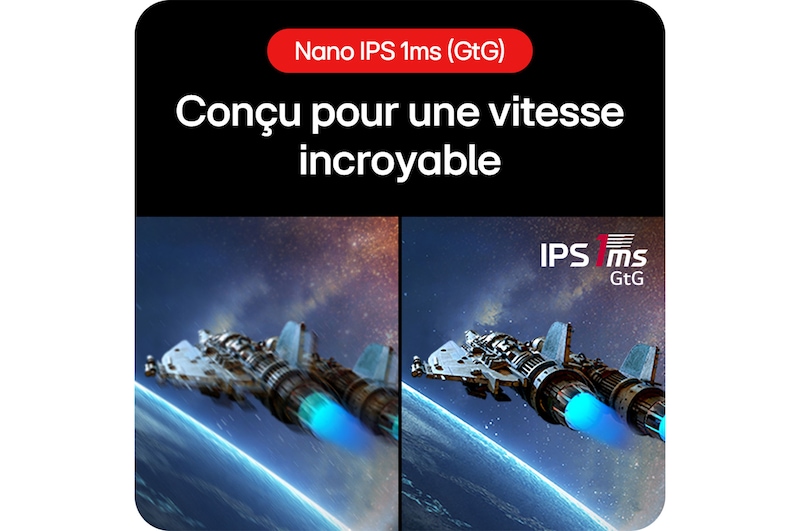 Moniteur Gaming LG UltraGear 32GS85Q conçu pour une vitesse incroyable, combinant Nano IPS et 1 ms (GtG) de temps de réponse para des couleurs vives.