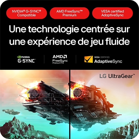 Moniteur Gaming LG UltraGear 27GS95QE-B assurant une expérience de jeu fluide grâce à NVIDIA® G-SYNC® Compatible et la technologie AMD FreeSync™ Premium.