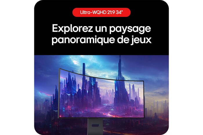 Moniteur Gaming LG UltraGear 34GS95QE permettant d'explorer le panorama du jeu grâce à son format 21:9 Ultra-WQHD