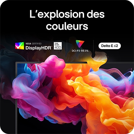 Moniteur LG 27GX790A offrant une explosion de couleurs avec certification VESA DisplayHDR™ 400 (True Black), 98.5% de l'espace couleur DCI-P3 et précision Delta E ≤ 2.