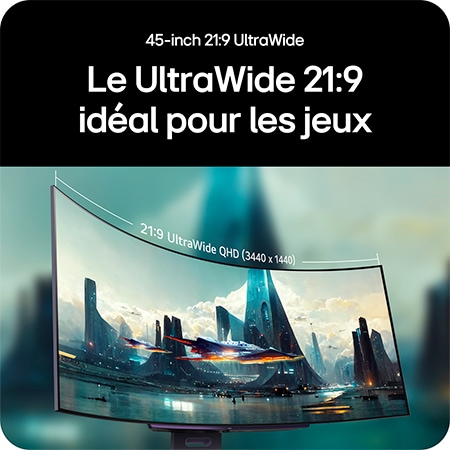 Moniteur LG 45GX900A-B offrant le sweetspot de jeu 21:9 UltraWide QHD (3440 x 1440) de 45 pouces via son écran incurvé pour un champ de vision immersif.