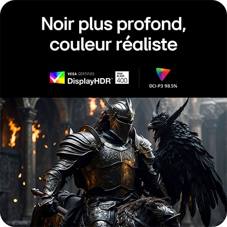 Moniteur LG 45GX900A-B produisant des noirs plus profonds et des couleurs réalistes grâce à la certification VESA DisplayHDR™ 400 (True Black) et à la couverture 98.5% DCI-P3.