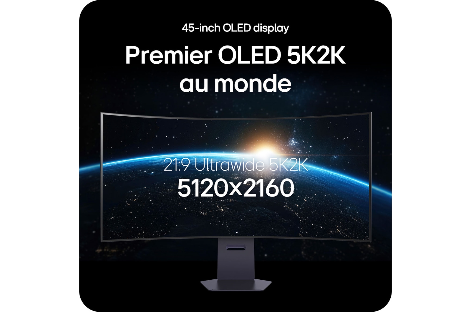 Moniteur LG 45GX950A affichant le premier écran OLED 5K2K au monde, doté d'une résolution UltraWide (21:9) de 5120x2160 et de 45 pouces.