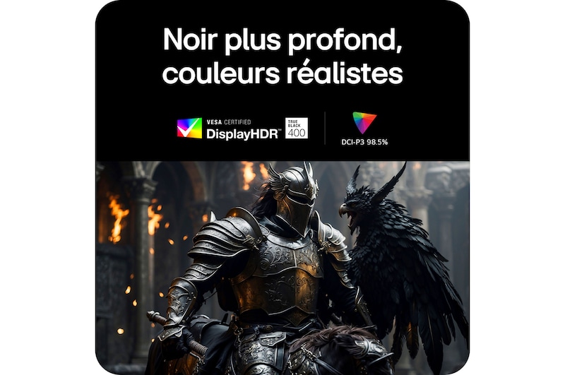 Moniteur LG 45GX950A produisant des noirs plus profonds et des couleurs plus réalistes grâce à la certification VESA DisplayHDR™ 400 (True Black) et à la couverture 98.5% DCI-P3.