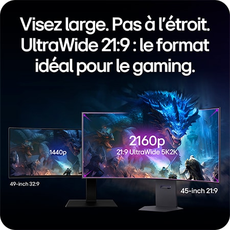 Moniteur LG 45GX950A affichant le sweetspot de jeu 21:9 UltraWide 5K2K (5120x2160), démontrant sa supériorité visuelle par rapport à un moniteur 32:9.