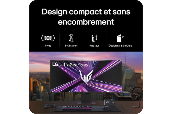 Moniteur LG 45GX950A produisant des noirs plus profonds et des couleurs plus réalistes grâce à la certification VESA DisplayHDR™ 400 (True Black) et à la couverture 98.5% DCI-P3.