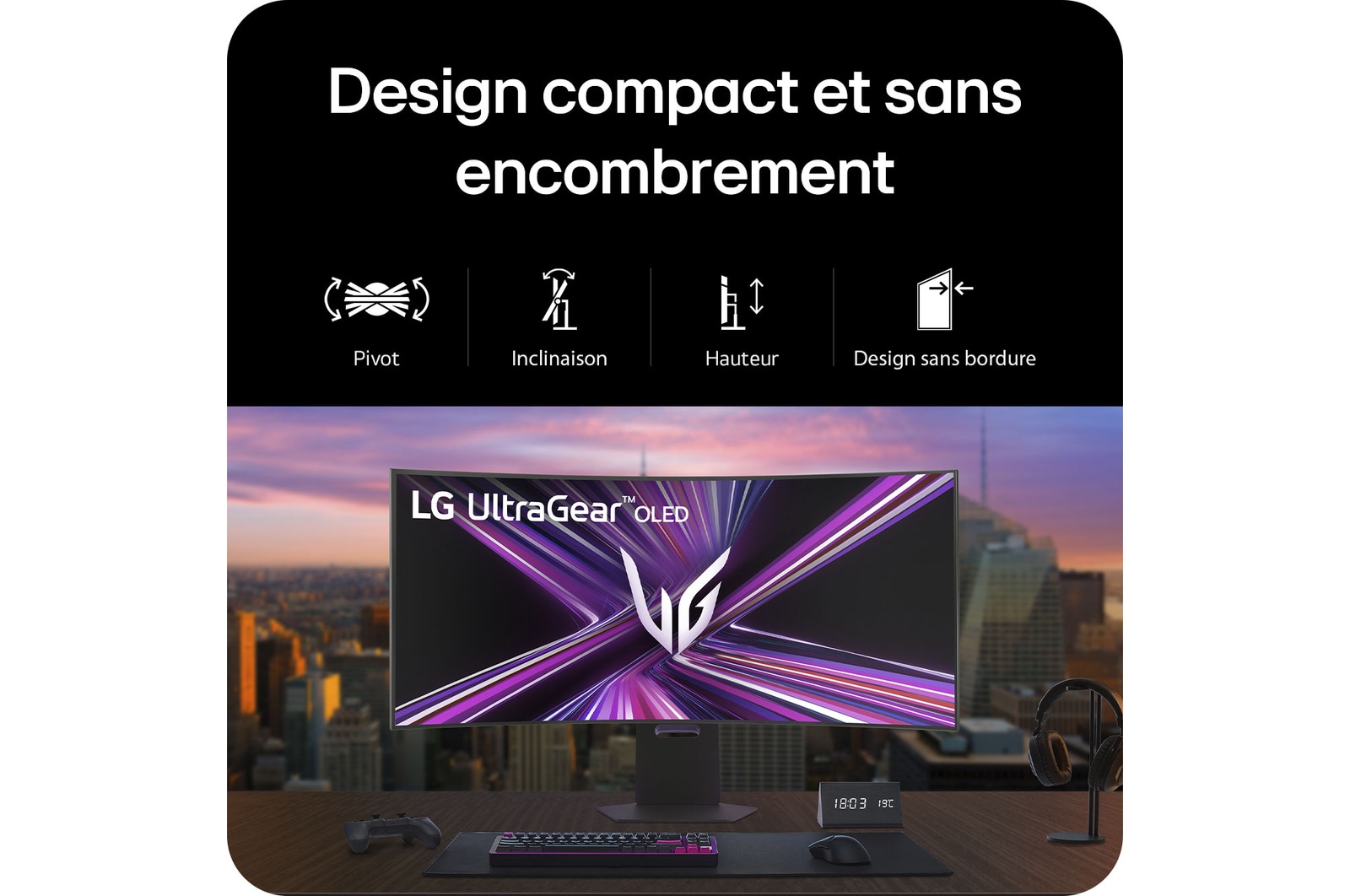 Moniteur LG 45GX950A produisant des noirs plus profonds et des couleurs plus réalistes grâce à la certification VESA DisplayHDR™ 400 (True Black) et à la couverture 98.5% DCI-P3.