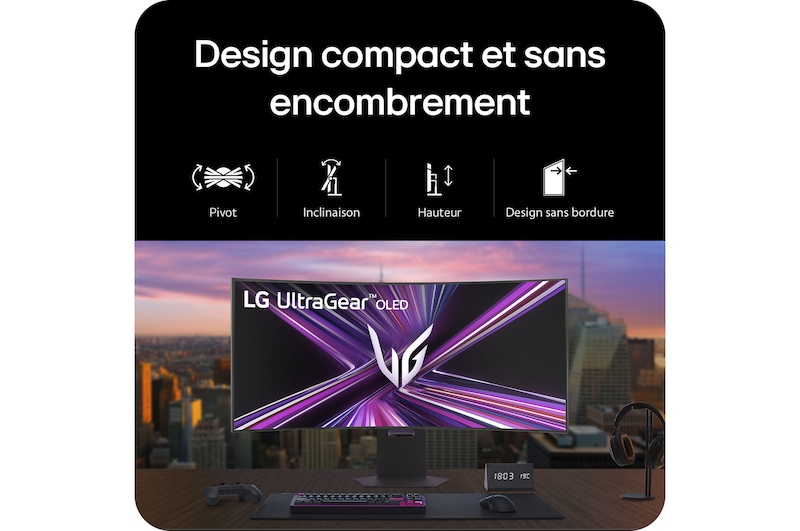 Moniteur LG 45GX950A produisant des noirs plus profonds et des couleurs plus réalistes grâce à la certification VESA DisplayHDR™ 400 (True Black) et à la couverture 98.5% DCI-P3.