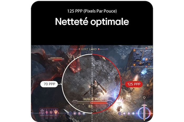 Moniteur LG 45GX950A affichant le sweetspot de jeu 21:9 UltraWide 5K2K (5120x2160), démontrant sa supériorité visuelle par rapport à un moniteur 32:9.