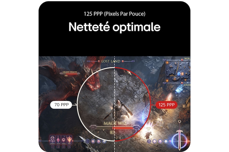 Moniteur LG 45GX950A affichant le sweetspot de jeu 21:9 UltraWide 5K2K (5120x2160), démontrant sa supériorité visuelle par rapport à un moniteur 32:9.