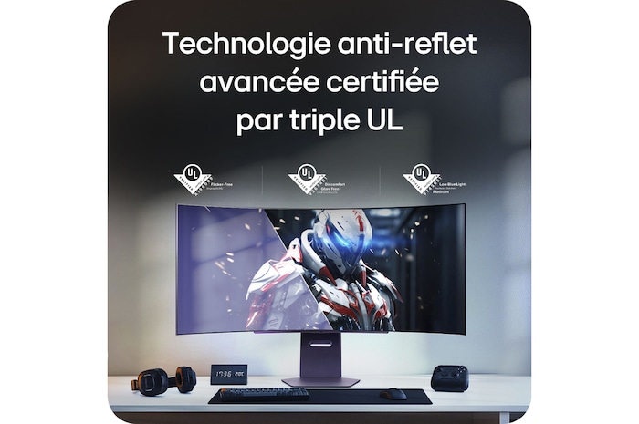 Moniteur LG 45GX950A présentant la courbure idéale 800R, qui englobe le champ de vision de l'utilisateur et offre une immersion maximale pour le jeu.