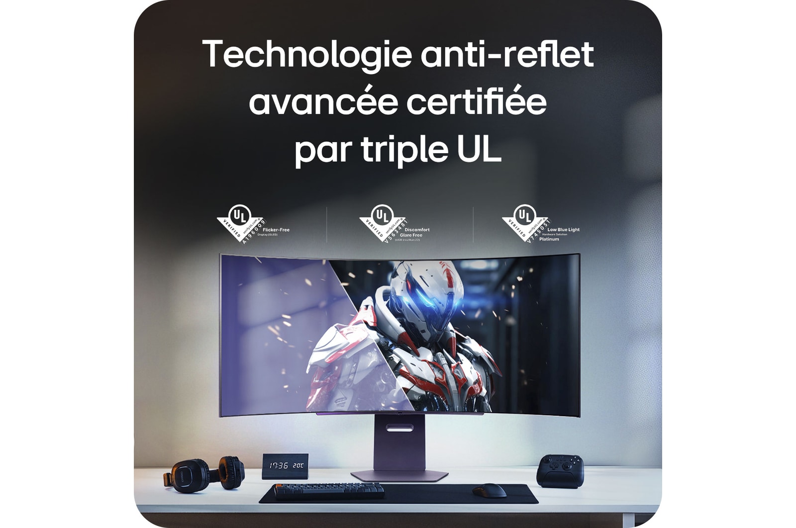 Moniteur LG 45GX950A présentant la courbure idéale 800R, qui englobe le champ de vision de l'utilisateur et offre une immersion maximale pour le jeu.