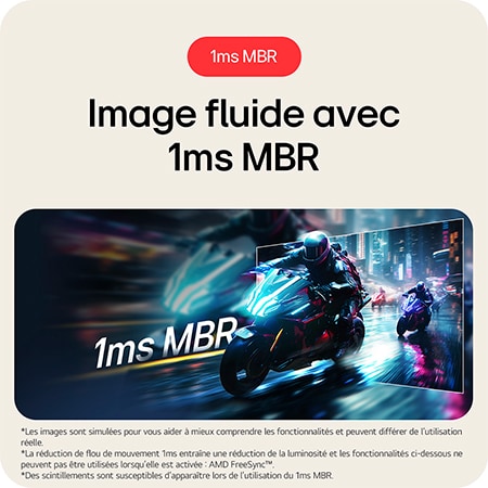Moniteur LG 29U511A assurant un affichage clair des mouvements en jeu grâce à la technologie 1ms MBR (Réduction du Flou Cinétique).