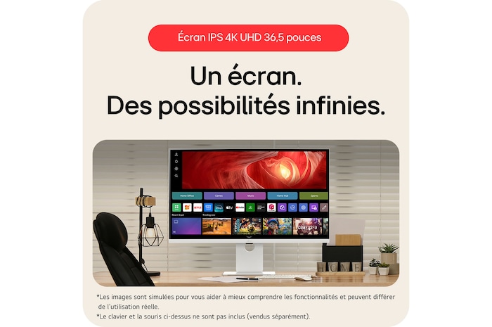 Moniteur LG 37U730SA affichant l'écran UHD 4K de 31.5 pouces avec fonctionnalité Smart TV, offrant des possibilités infinies pour le divertissement et le travail.