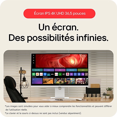 Moniteur LG 37U730SA affichant l'écran UHD 4K de 31.5 pouces avec fonctionnalité Smart TV, offrant des possibilités infinies pour le divertissement et le travail.