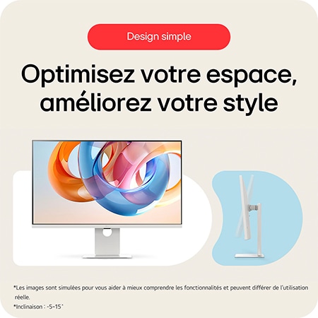 Moniteur LG 37U730SA présentant son design simple qui optimise l'espace et améliore le style, avec fonction d'inclinaison et un support minimaliste.