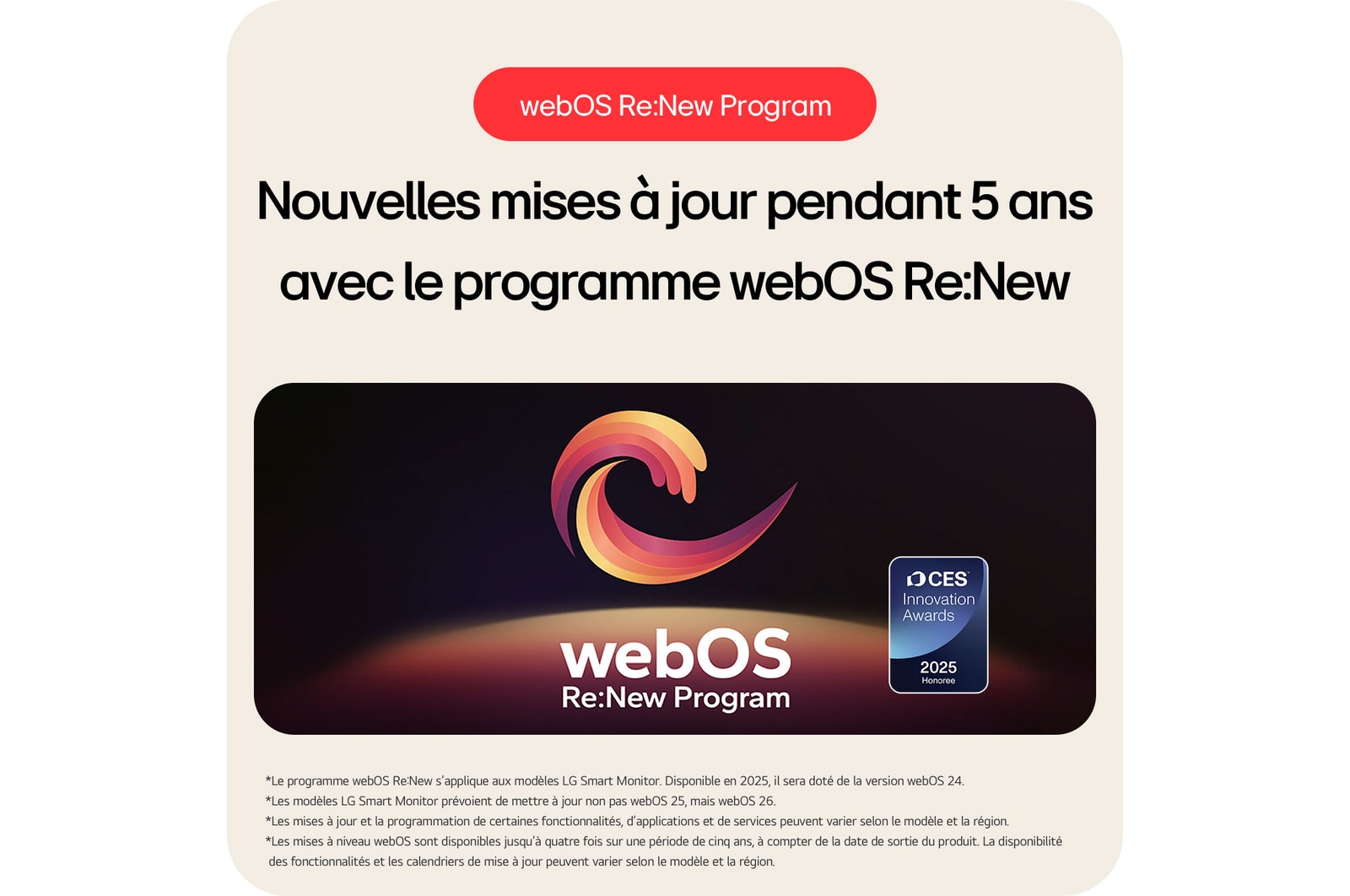 Le LG Smart Monitor 34U601SA prend en charge le programme webOS Re:New, offrant de nouvelles mises à niveau pendant 5 ans et affichant le prix CES Innovation Awards.