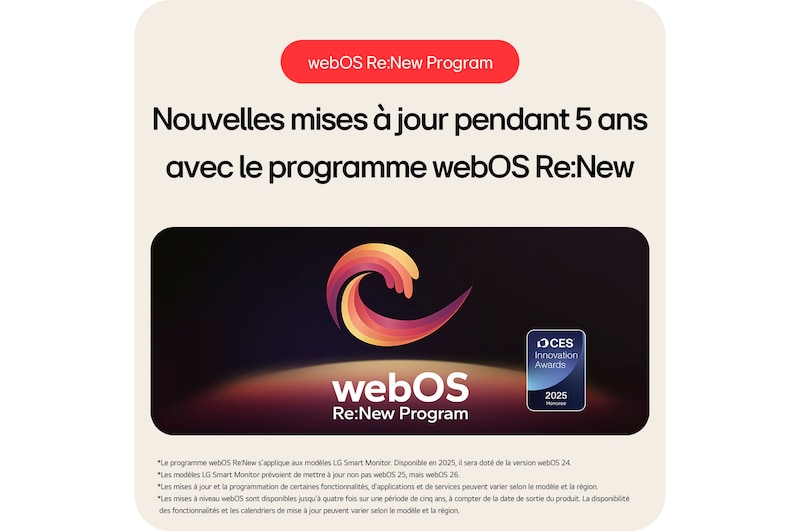 Le LG Smart Monitor 34U601SA prend en charge le programme webOS Re:New, offrant de nouvelles mises à niveau pendant 5 ans et affichant le prix CES Innovation Awards.