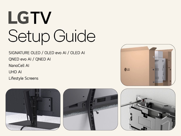 Fixation et sécurisation du support fourni sur le LG QNED MiniLED AI QNED84 4K Smart TV pour l’installation.