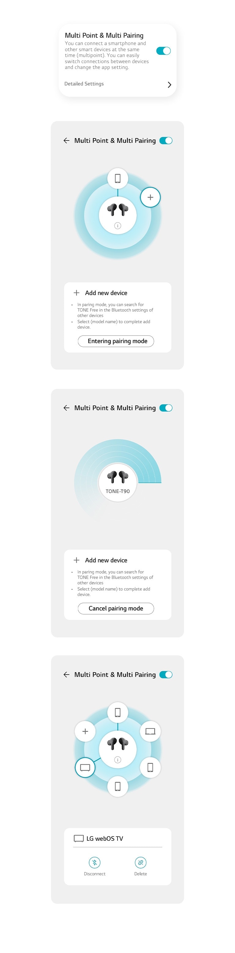 Images des fonctions Multi Point et Multi Appairage sur l'application