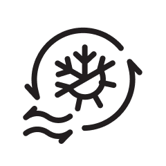 Icons of a snowflake and a sun appear next to a symbol representing airflow.