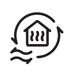 A house-shaped icon is shown with a heat symbol inside.