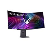 Moniteur LG 45GX90SA au fini sombre affichant les dimensions de l'écran incurvé de 45 pouces, mesurant 992.7 mm de largeur, 457 mm de hauteur d'écran, ~661.7 mm de hauteur totale et 338.6 mm de profondeur.