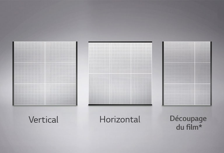 Cette image montre trois cas pour agrandir la taille et la disposition des films : expansion verticale, expansion horizontale et expansion avec films découpés.