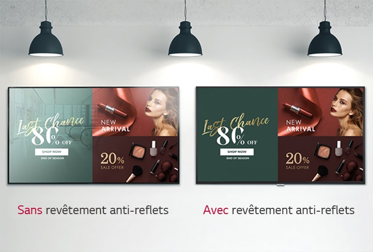 Un écran avec revêtement anti-reflets peut être vu clairement sous la lumière comparé à un autre non éclairé.