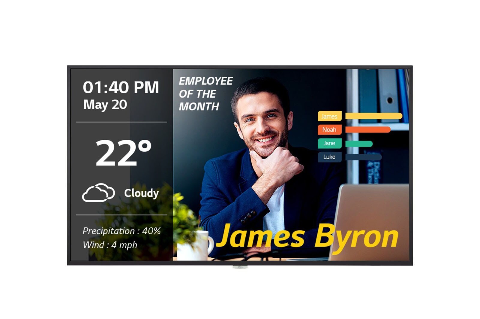 Vue avant de LG 65UM3DG-B Ecran d&#39;affichage dynamique aux bords fins | 65&#34; | 350 nit |  Résolution UHD LG 65UM3DG-B