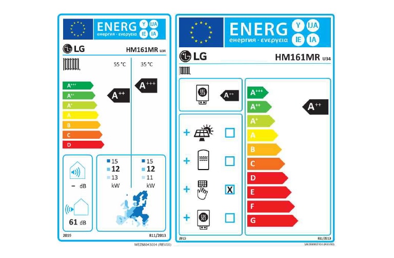 Etiquette énergie de la LG THERMA V Monobloc S R32 pour le marché européen
