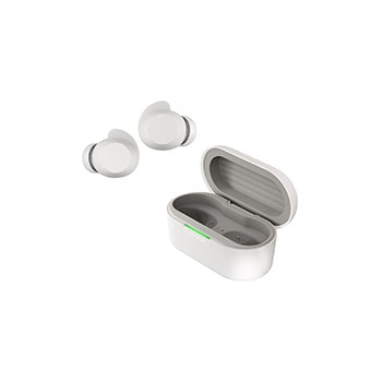 Vue avant de LG xboom Buds by will.i.am | Écouteurs Bluetooth | xboom Signature Sound avec pilote en graphène | Blanc LG BUDS