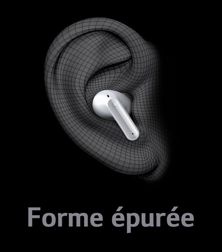 Une image de TONE Free porté sur la forme de l’oreille exprimée en 3D. Ci-dessous, il est écrit le mot « Sleek Fit ».