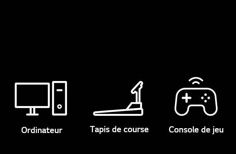Images de pictogrammes d’ordinateurs de bureau, de tapis de course et de consoles de jeux, qui sont des appareils représentatifs pouvant être mis en œuvre avec des fonctions Plug