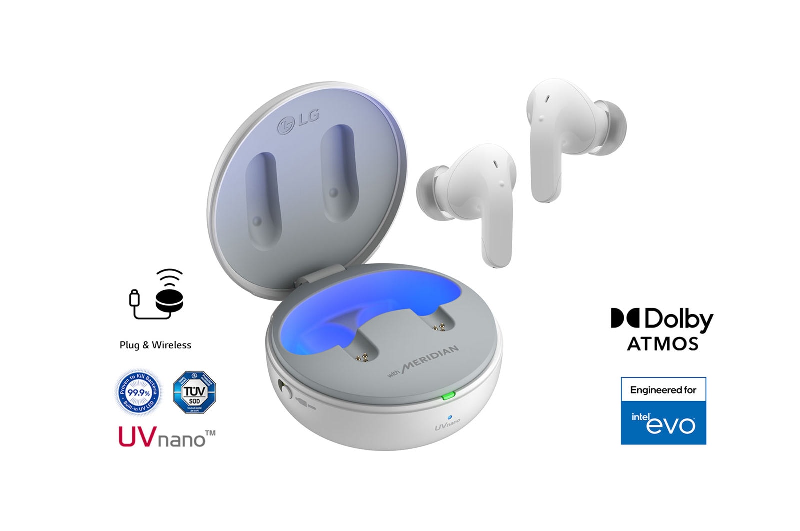 LG TONE Free T90 | Écouteurs Bluetooth True Wireless | Dolby Atmos | Plug & Wireless | Réduction active de Bruit | UVnano, LG TONE-T90Q