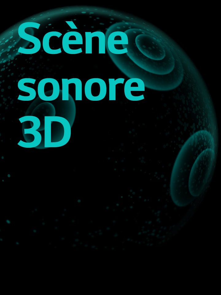 Une barrière transparente entoure une femme qui regarde un film sur son téléphone portant un TONE Free, et la phrase 3D Sound stage (étage de sons tridimensionnel) s’affiche en haut.