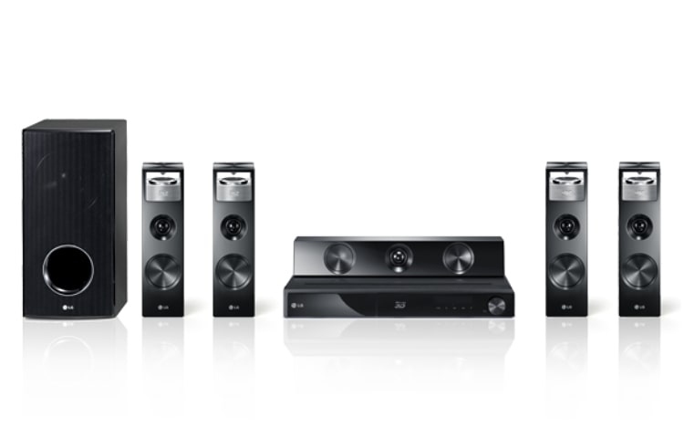 Vue avant de Home-cinéma Blu-ray 3D, 1125W, enceintes étagères, technologie &#34;LG Cinema 3D Sound&#34;, Smart TV LG HX906SX